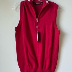 NWT Bobby Jones Red Sweater Zip-Up Red Vest White Stripes Men / Women Size Small